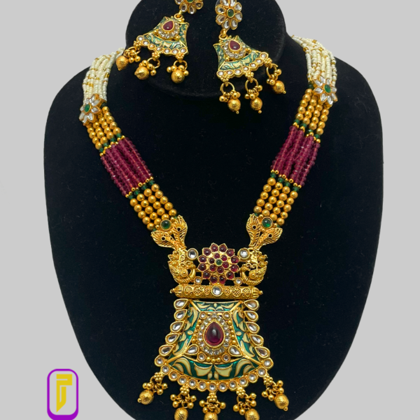 gold beads meena temple jewellery necklace PRLE0030_1