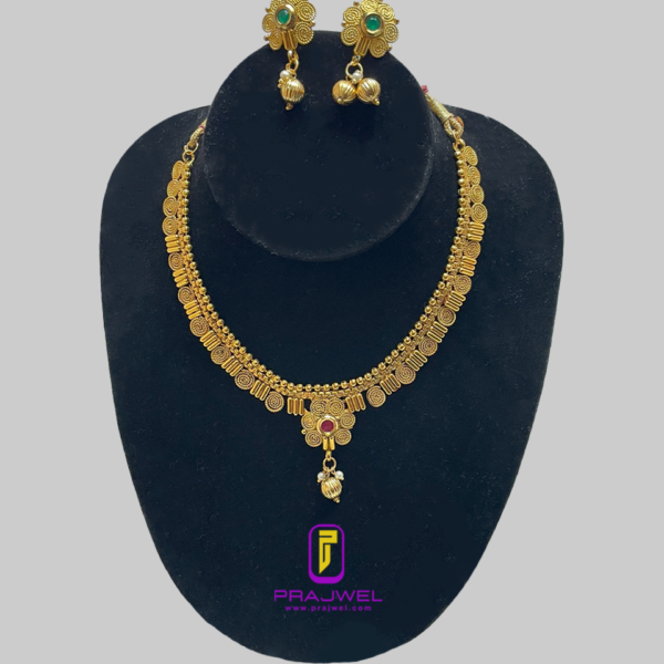 savi temple gold plated necklace set PRLE0032_1